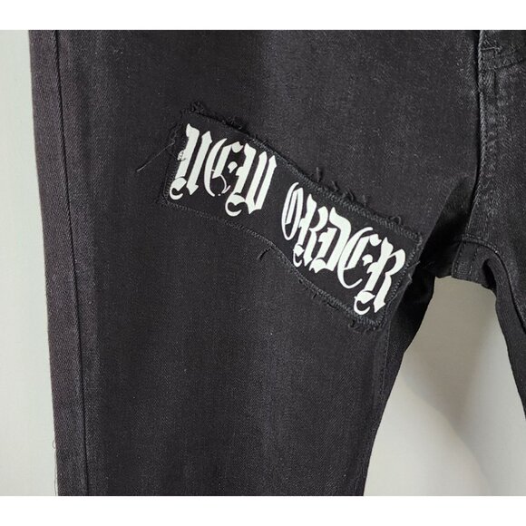 mnml Jeans Mens 40 Vintage Black New Order Corporate Rock Still Sucks Denim NWT - Picture 4 of 16